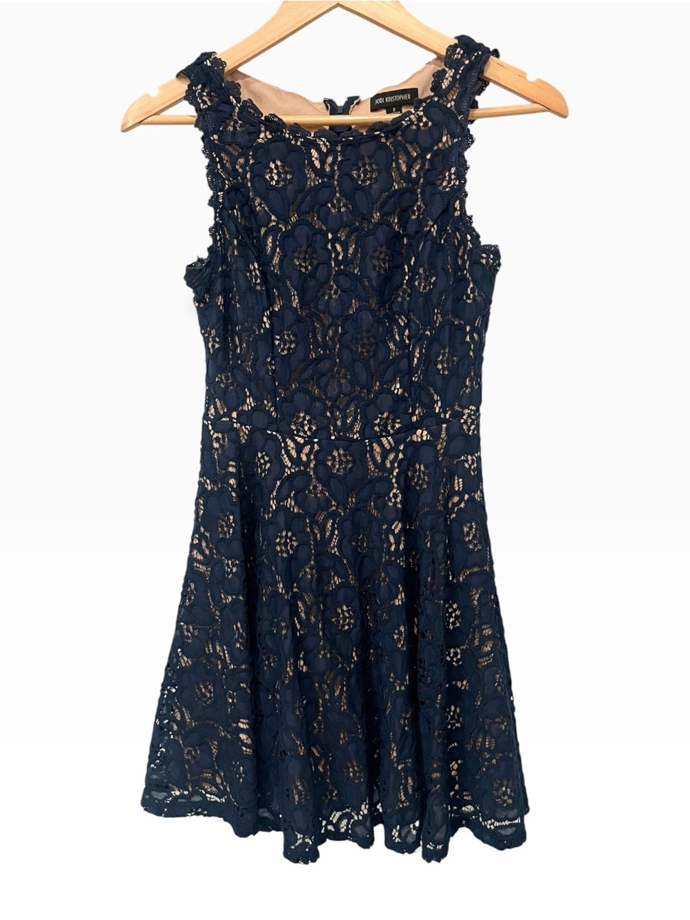 🖤 Navy Lace Dreamy Fit & Flare Dress Size 5 – Jodi Kristopher